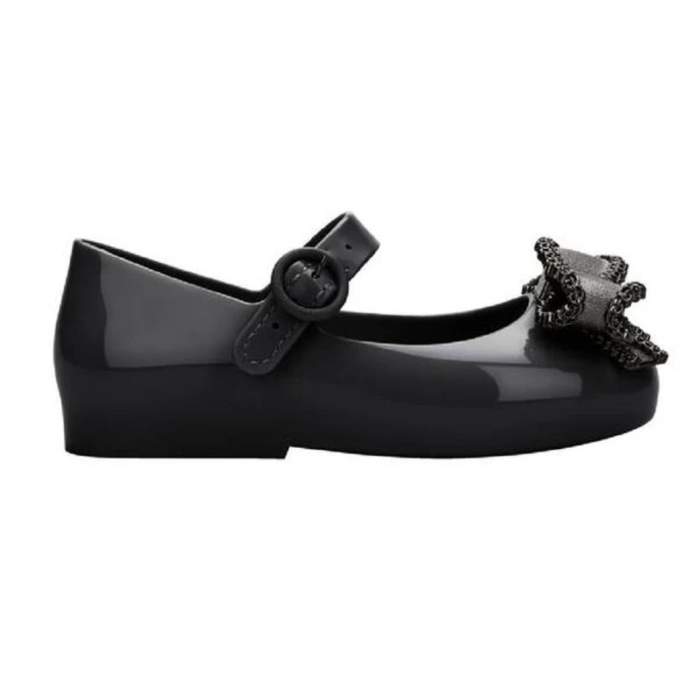 MINI MELISSA BLACK GRAY SILVER BOW SWEET LOVE IV MARY JANE SHOES - Picture 2 of 7